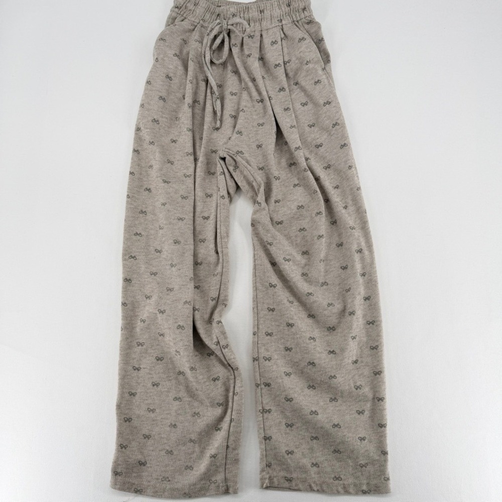 Unbranded Bow Print Ribbed Lounge Pants XS Gray Excellent